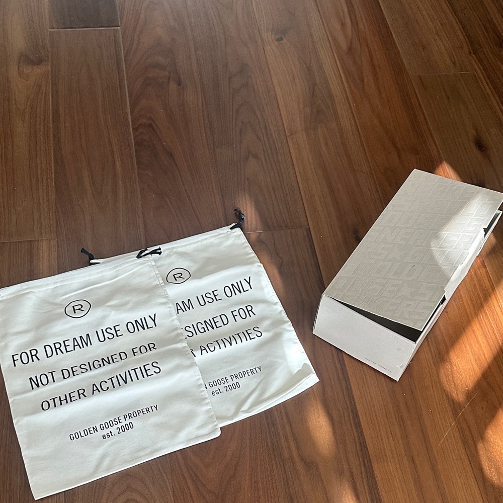 BNWOT Authentic Golden Goose White Dust Bags and Box Set